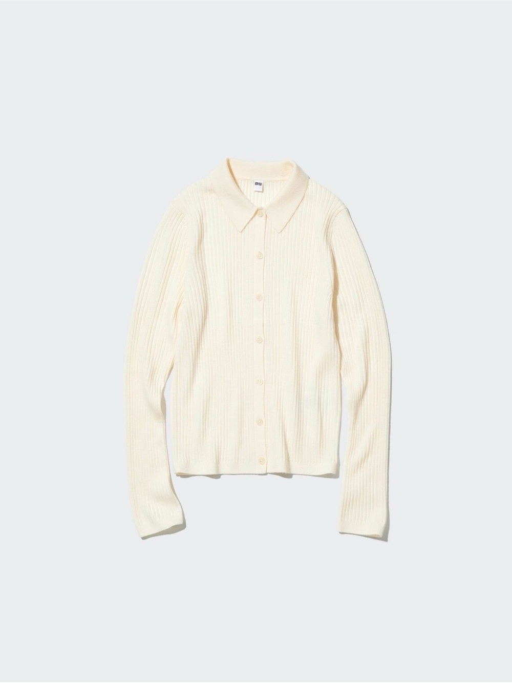 Uniqlo Extra Fine Merino Ribbed Polo Cardigan Off White Small NWOT
